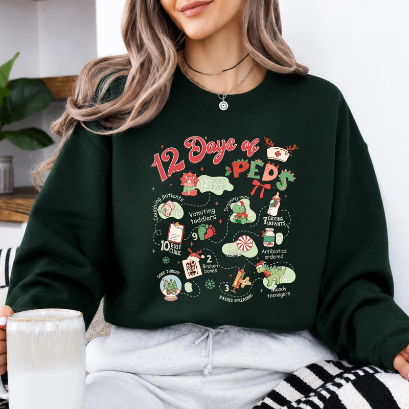 Pediatric Nurse Christmas 12 Days of Peds Sweatshirt Holiday Peds Nurse Women Cute Retro