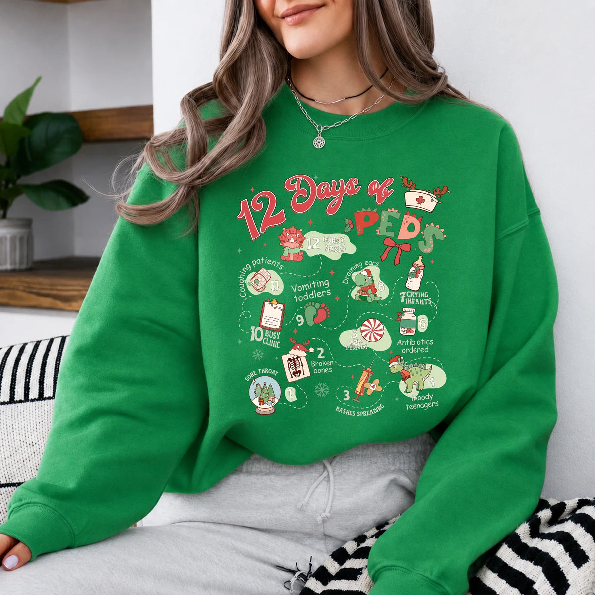 Pediatric Nurse Christmas 12 Days of Peds Sweatshirt Holiday Peds Nurse Women Cute Retro