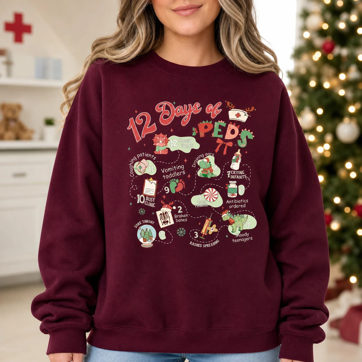 Pediatric Nurse Christmas 12 Days of Peds Holiday Workwear Cute Retro Sweatshirt