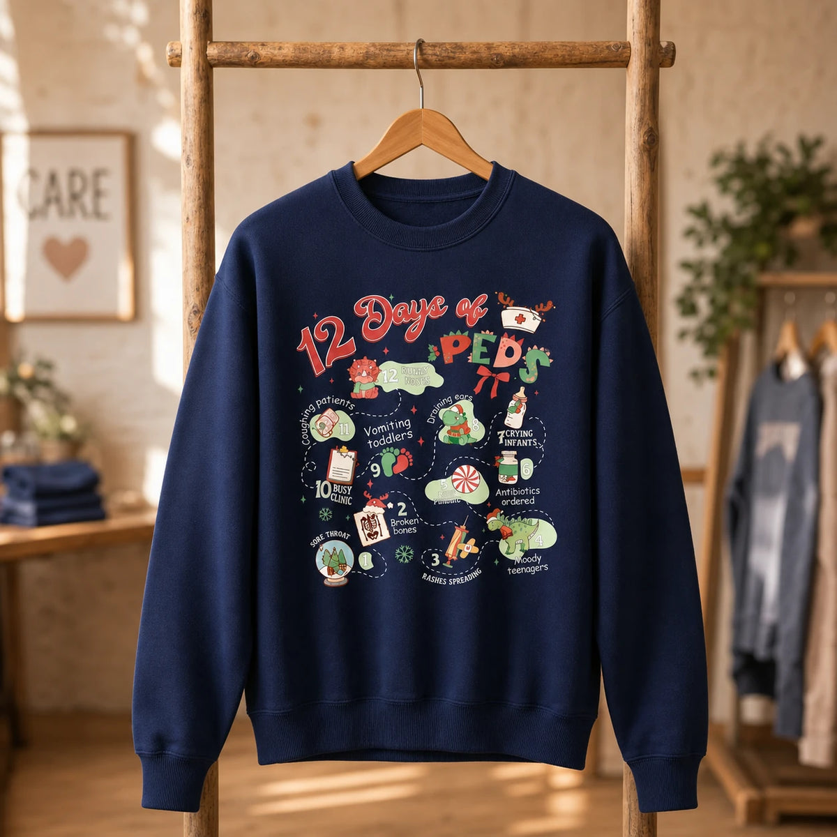 Pediatric Nurse Christmas 12 Days of Peds Holiday Workwear Cute Retro Sweatshirt