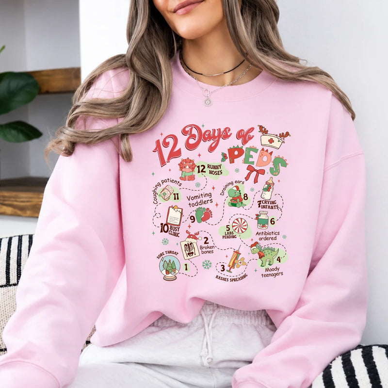 Pediatric Nurse Christmas 12 Days of Peds Sweatshirt Holiday Peds Nurse Women Cute Retro
