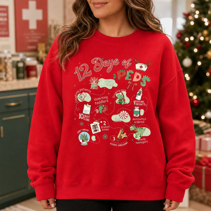 Pediatric Nurse Christmas 12 Days of Peds Holiday Workwear Cute Retro Sweatshirt