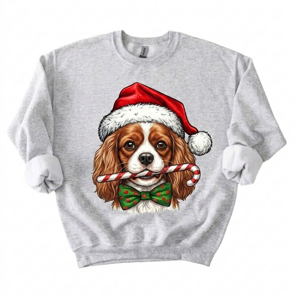 Personalized 50+ Dog Breed Christmas Sweatshirt, Custom Santa Hat Candy Cane Pet Portrait, Dog Mom and Dog Dad Holiday Gift