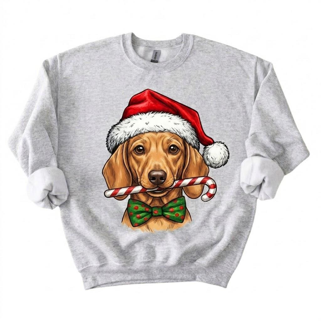 Personalized 50+ Dog Breed Christmas Sweatshirt, Custom Santa Hat Candy Cane Pet Portrait, Dog Mom and Dog Dad Holiday Gift