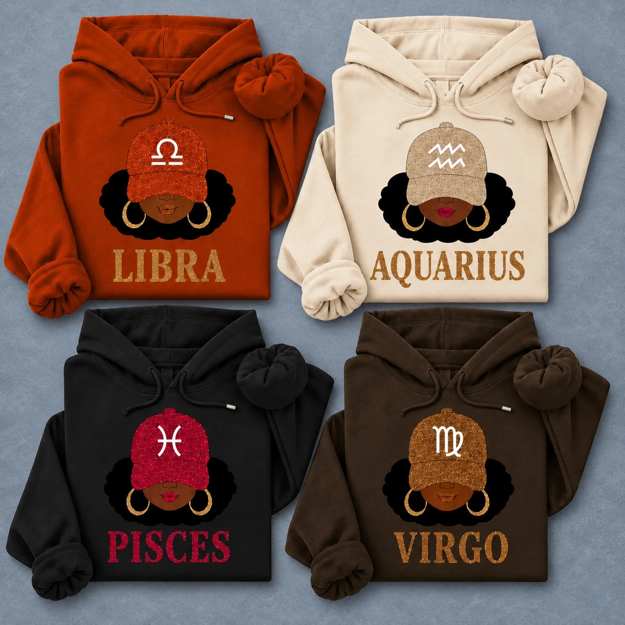 Personalized Afro Zodiac Hoodie, Horoscope Sign Portrait