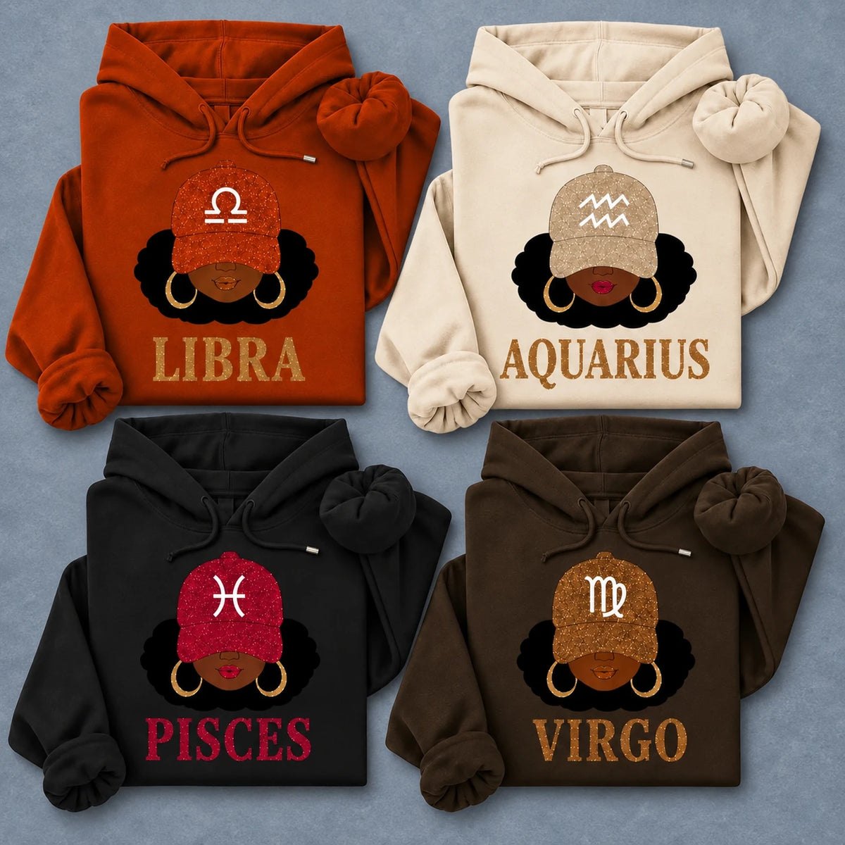 Personalized Afro Zodiac Hoodie, Horoscope Sign Portrait
