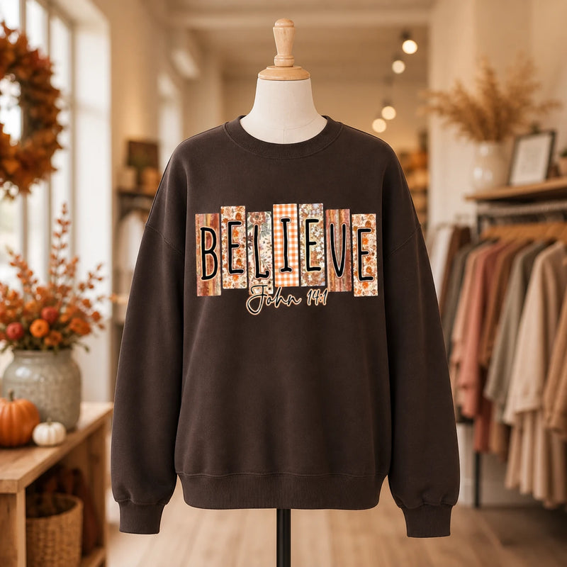 Personalized Christian Fall Sweatshirt, Choose Pray Believe Grace or Joy Bible Verse Autumn Faith Gift