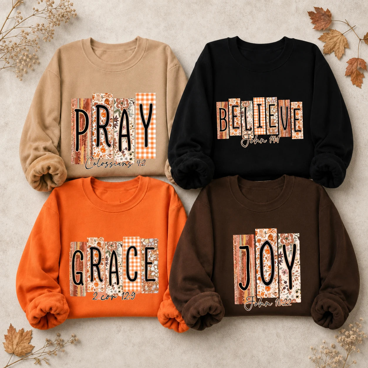 Personalized Christian Fall Sweatshirt, Choose Pray Believe Grace or Joy Bible Verse Autumn Faith Gift