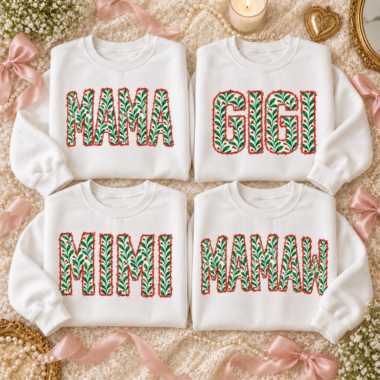 Personalized Christmas Grandma Sweatshirt, Custom Family Nickname Holly Berry Design, Choose Mama Gigi Mimi Aunt Mom Text, Holiday Gift for Her