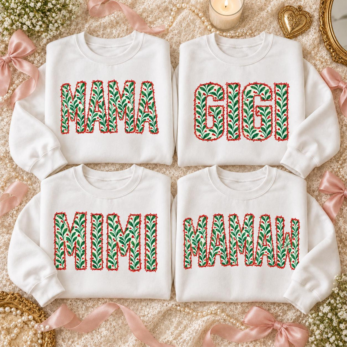Personalized Christmas Grandma Sweatshirt, Custom Family Nickname Holly Berry Design, Choose Mama Gigi Mimi Aunt Mom Text, Holiday Gift for Her
