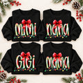 Personalized Christmas Grandma Sweatshirt, Custom Family Nickname with Red Bow & Holiday Lights, Mom Nana Mimi Gigi Gift