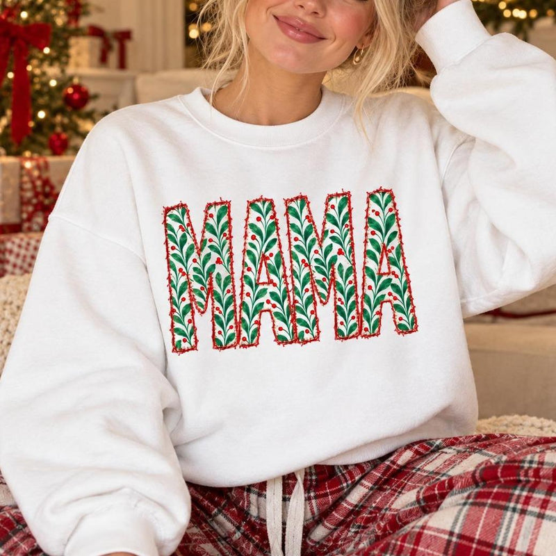 Personalized Christmas Grandma Sweatshirt, Custom Family Nickname Holly Berry Design, Choose Mama Gigi Mimi Aunt Mom Text, Holiday Gift for Her