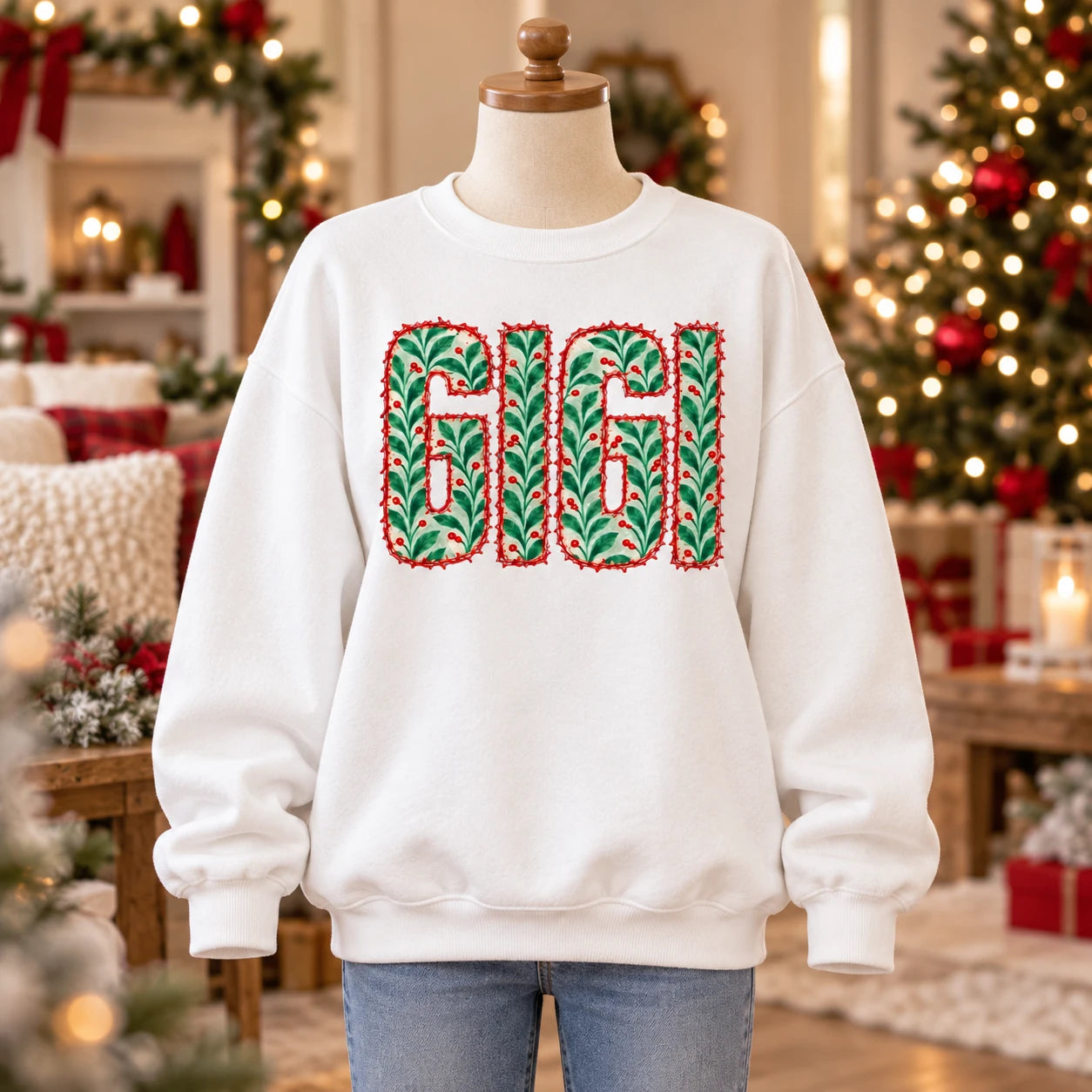 Personalized Christmas Grandma Sweatshirt, Custom Family Nickname Holly Berry Gift for Mom Aunt Mama Gigi Mimi