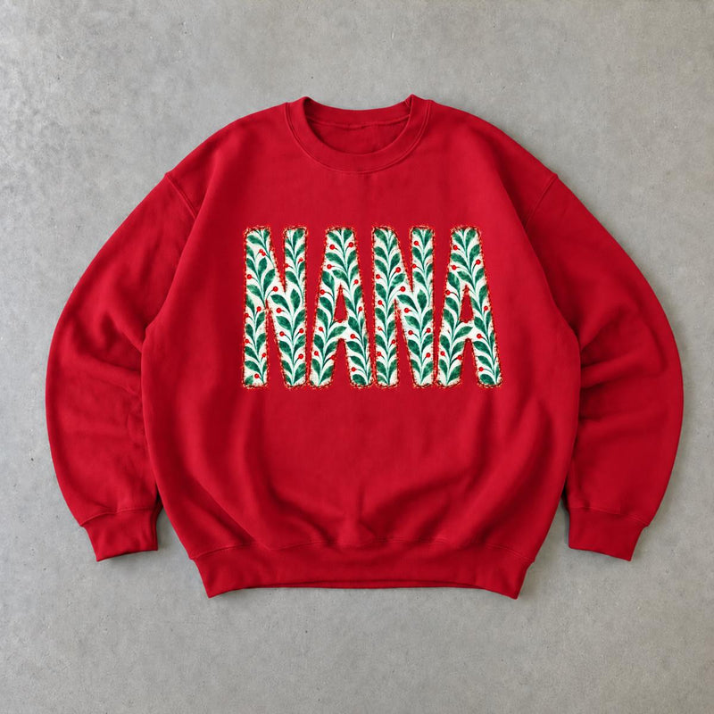 Personalized Christmas Grandma Sweatshirt, Custom Choose Your Family Name, Mama Nana Gigi Mimi Mom Aunt Abuela Holiday Gift