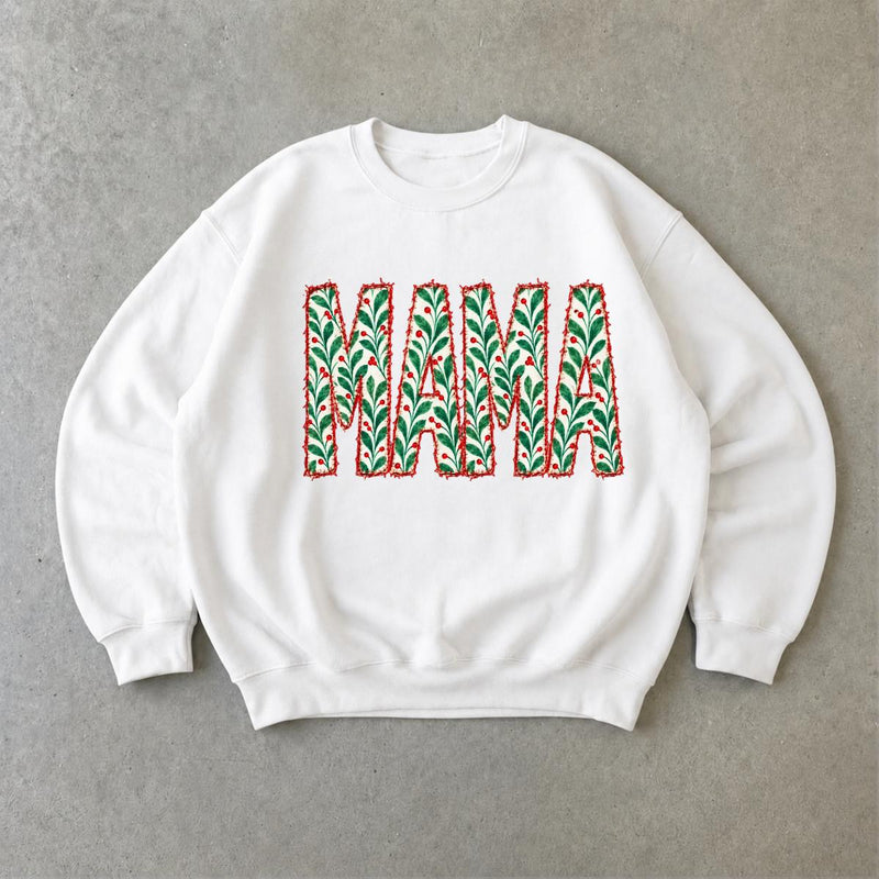 Personalized Christmas Grandma Sweatshirt, Custom Family Nickname Holly Berry Design, Choose Mama Gigi Mimi Aunt Mom Text, Holiday Gift for Her