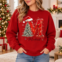 Personalized Christmas Initial Sweatshirt With Custom Name, Festive Letter Holiday Gift For Mom Wife Family