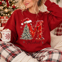 Personalized Christmas Initial Sweatshirt Custom Name Monogram Christmas Holiday Women Festive Cute Design