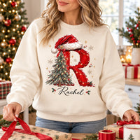 Personalized Christmas Initial Sweatshirt With Custom Name, Festive Letter Holiday Gift For Mom Wife Family