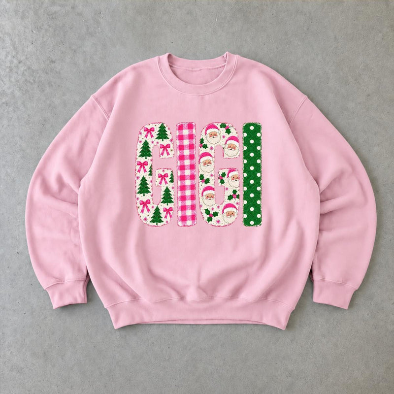 Personalized Christmas Mom Sweatshirt, Custom Choose Your Family Title, Mama Grandma Gigi Aunt Holiday Coquette Gift