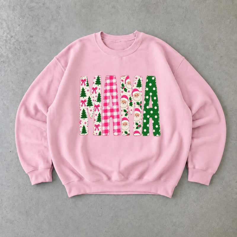 Personalized Christmas Mom Sweatshirt, Custom Choose Your Family Title, Mama Grandma Gigi Aunt Holiday Coquette Gift