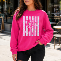 Personalized Coquette Bow Mama Sweatshirt, Custom Choose Your Nickname Gammy Mimi Gigi Nana, Pink Stripe Gift for Grandma, Heliconia