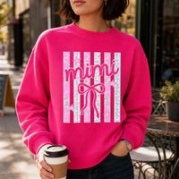Personalized Coquette Bow Mama Sweatshirt, Custom Choose Your Nickname Gammy Mimi Gigi Nana, Pink Stripe Gift for Grandma, Heliconia