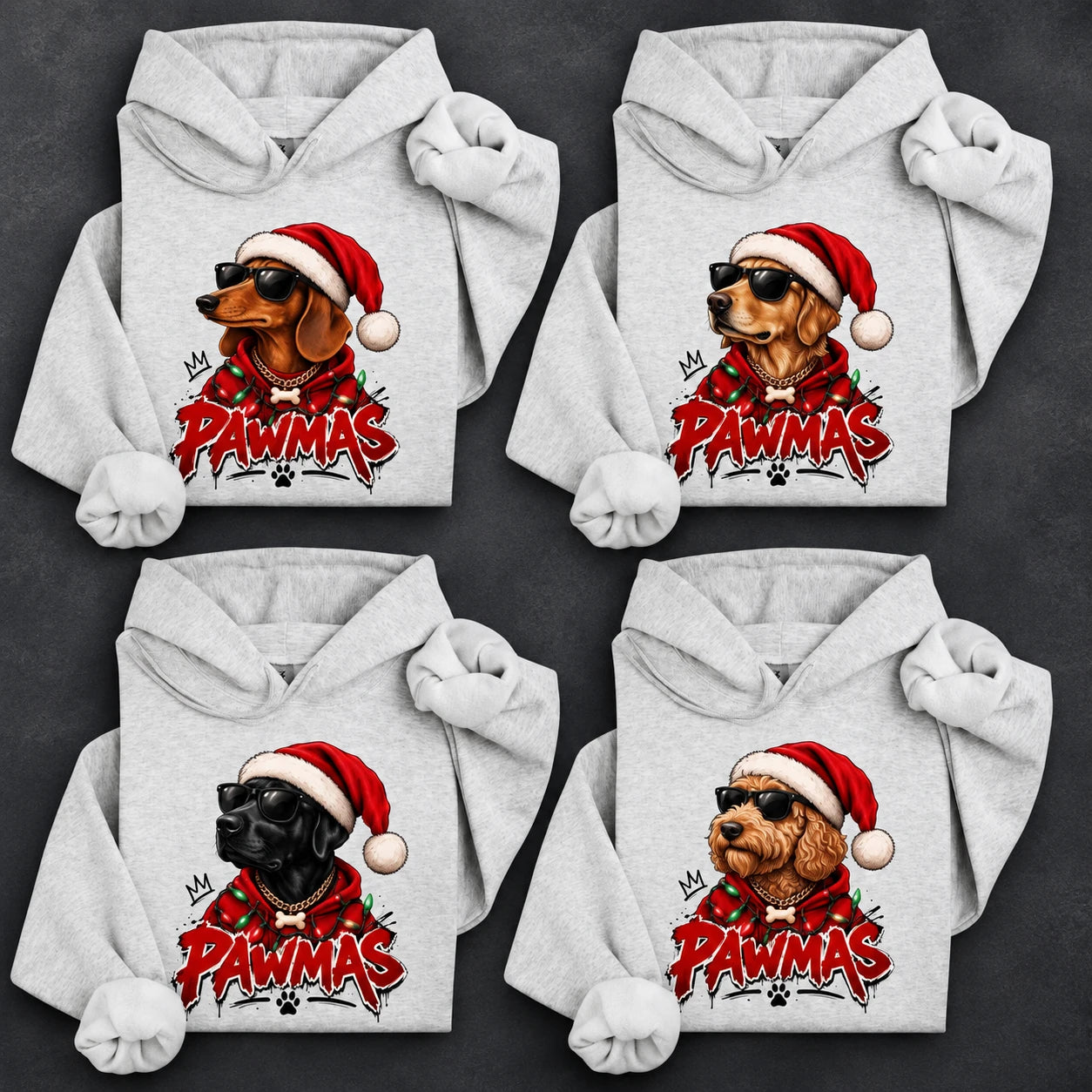 Personalized Dog Breed Christmas Hoodie, 50+ Breed Choices, Santa Pawmas Gift for Dog Lovers