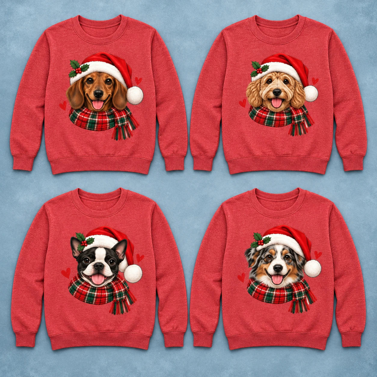 Personalized Dog Breed Christmas Sweatshirt, Custom Santa Dog Portrait with 50+ Breed Choices, Holiday Gift for Dog Moms