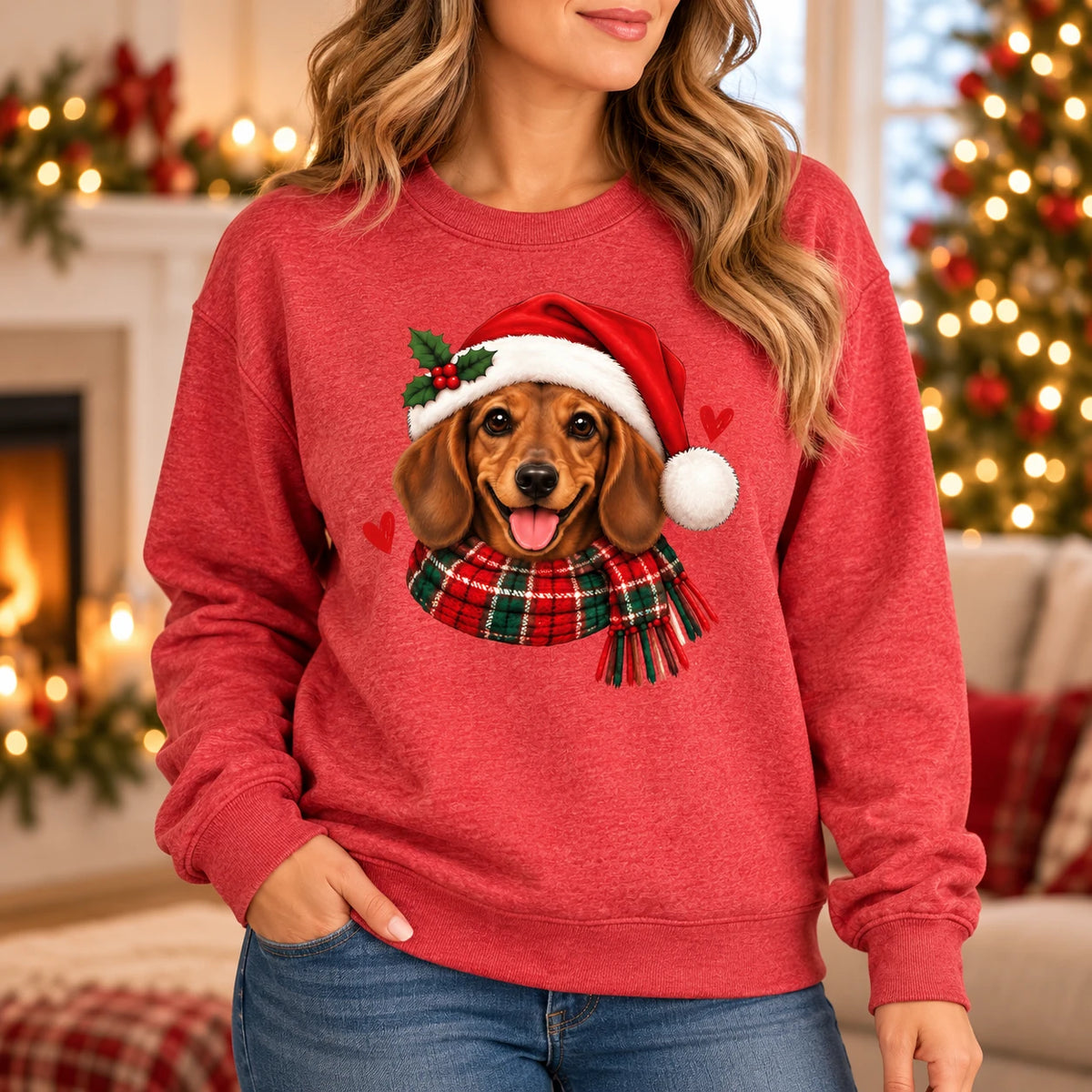 Personalized Dog Breed Christmas Sweatshirt, Custom Santa Dog Portrait with 50+ Breed Choices, Holiday Gift for Dog Moms