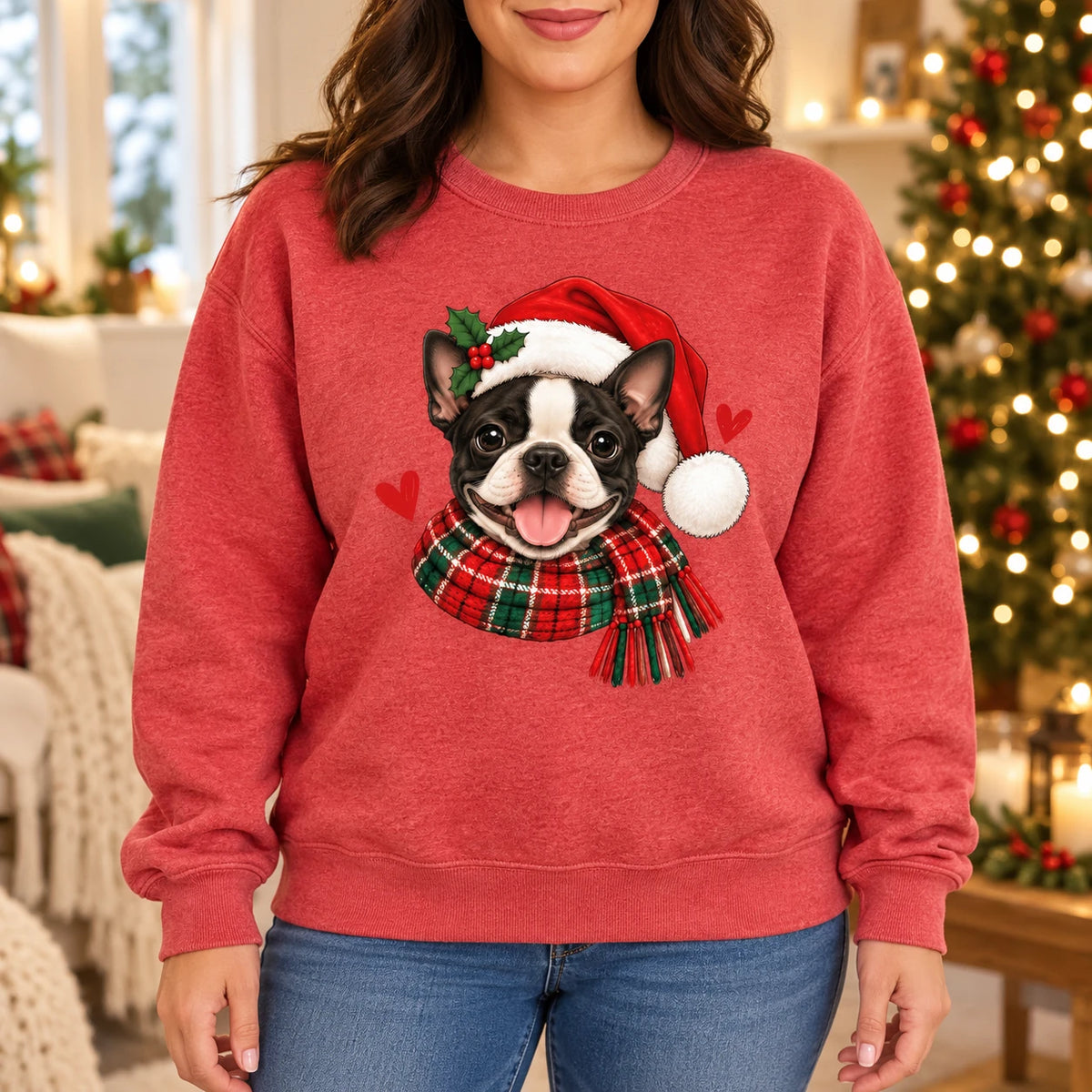Personalized Dog Breed Christmas Sweatshirt, Custom Santa Dog Portrait with 50+ Breed Choices, Holiday Gift for Dog Moms
