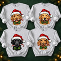 Personalized Dog Breed Christmas Sweatshirt, 50+ Breed Options, Santa Hat Candy Cane Dog Portrait, Holiday Gift for Dog Mom and Dog Dad