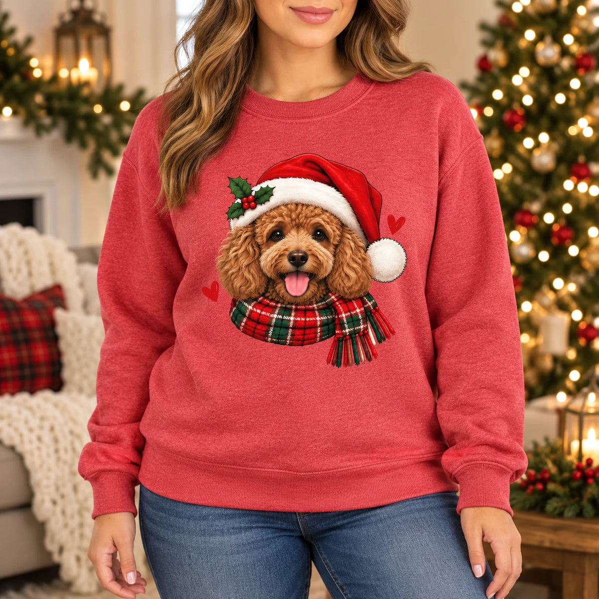 Personalized Dog Breed Christmas Sweatshirt, Custom Santa Dog Portrait with 50+ Breed Choices, Holiday Gift for Dog Moms