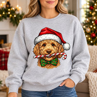 Personalized Dog Breed Christmas Sweatshirt, 50+ Breed Options, Santa Hat Candy Cane Dog Portrait, Holiday Gift for Dog Mom and Dog Dad