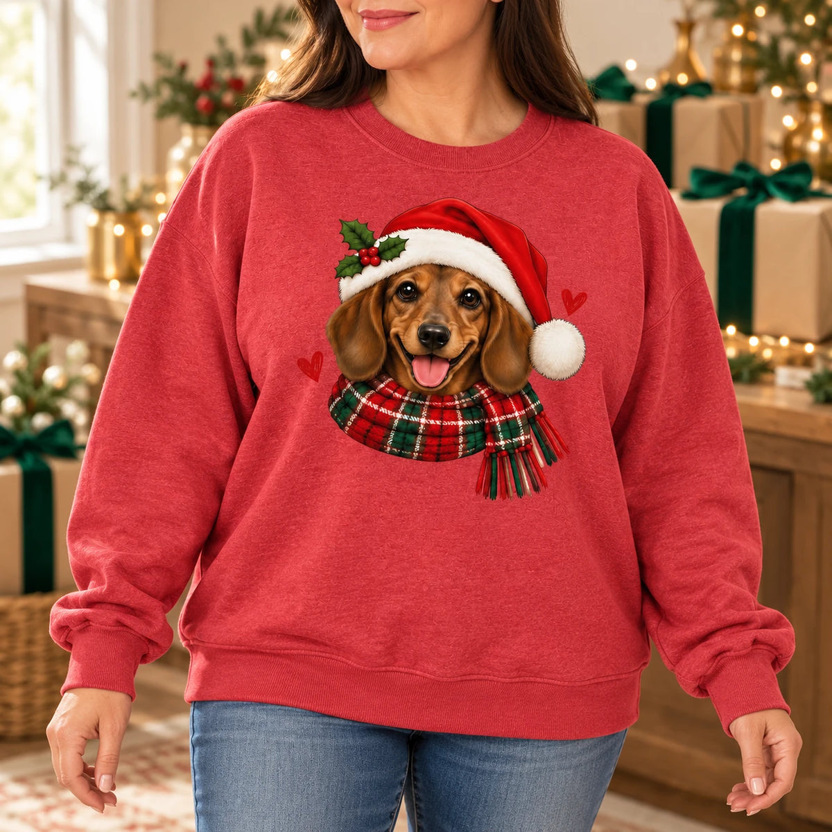 Personalized Dog Breed Christmas Sweatshirt, Custom Santa Dog Portrait with 50+ Breed Choices, Holiday Gift for Dog Moms