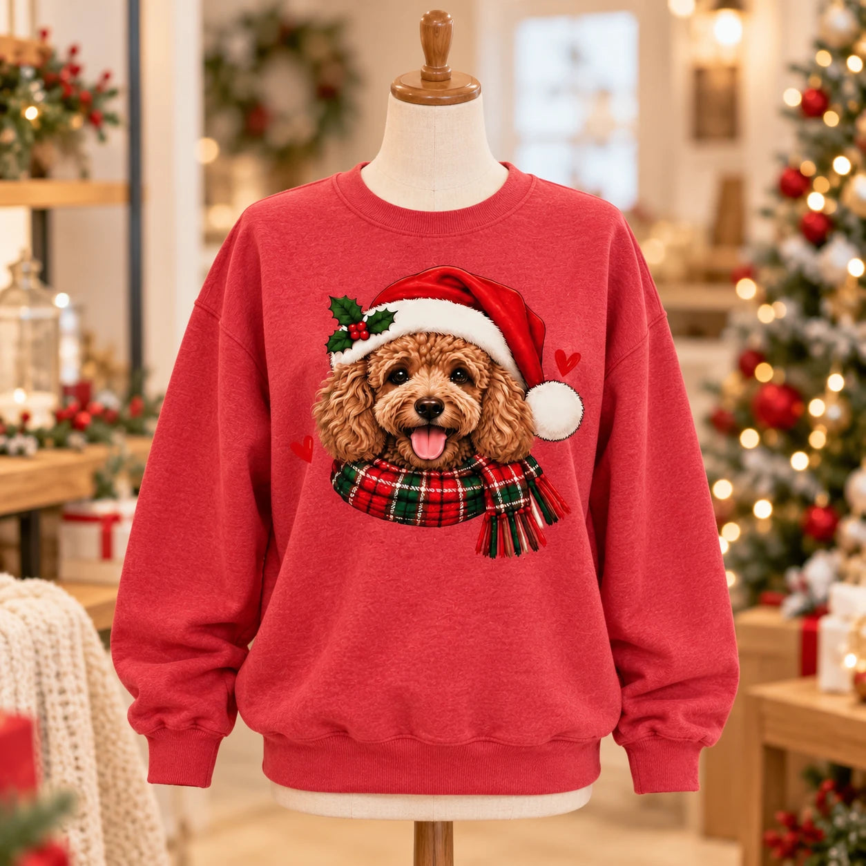 Personalized Dog Breed Christmas Sweatshirt, Custom Santa Dog Portrait with 50+ Breed Choices, Holiday Gift for Dog Moms