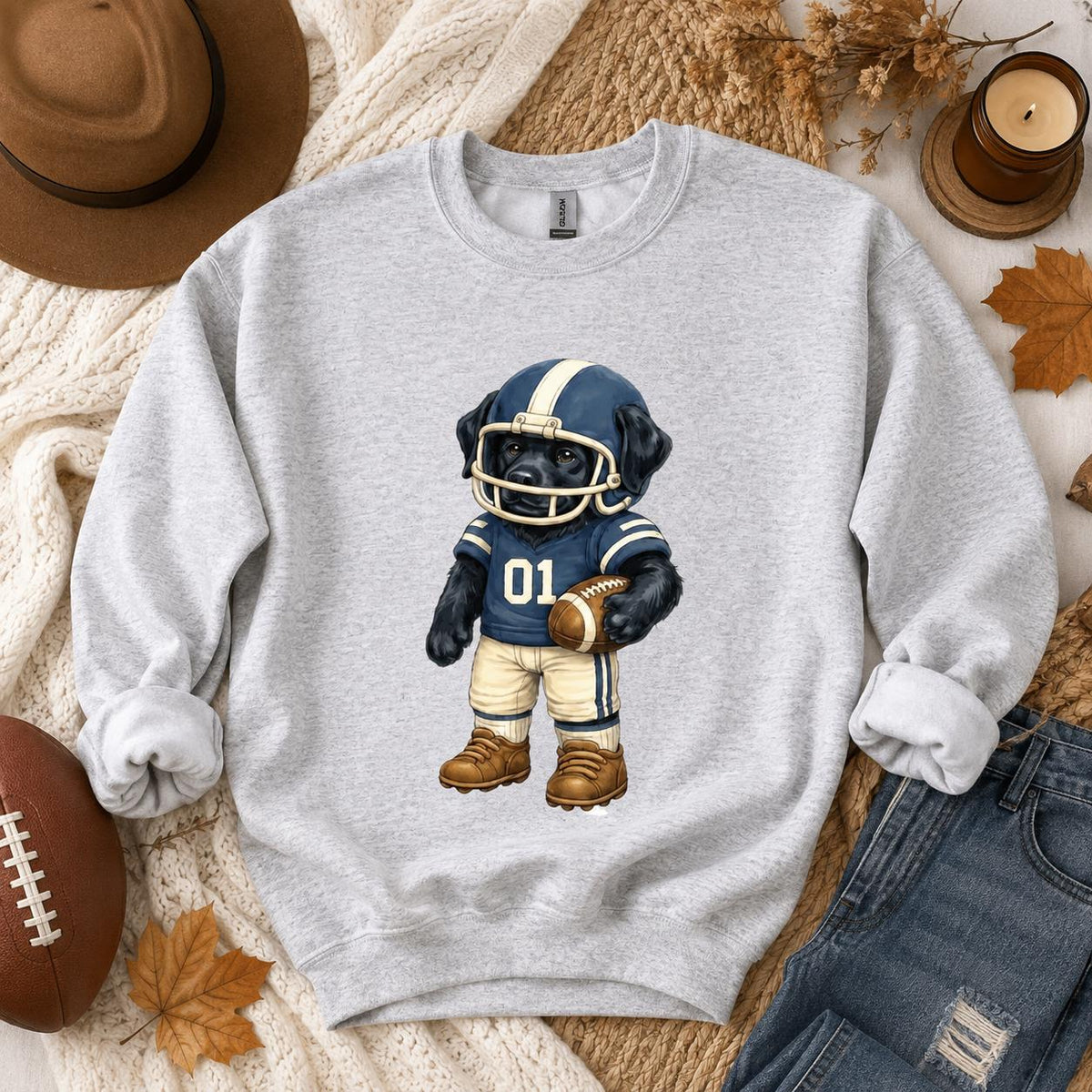 Personalized Dog Breed Football Sweatshirt, Custom Choose Your Dog Player, Game Day Dog Mom Dad Gift for Pet Lovers and Sports Fans