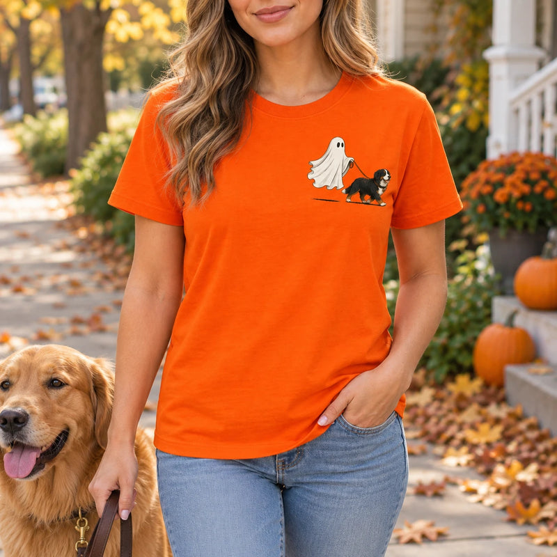 Personalized Dog Breed Ghost Walking Pet Halloween T-Shirt, Cute Fall Spooky Season Dog Mom Graphic Tee