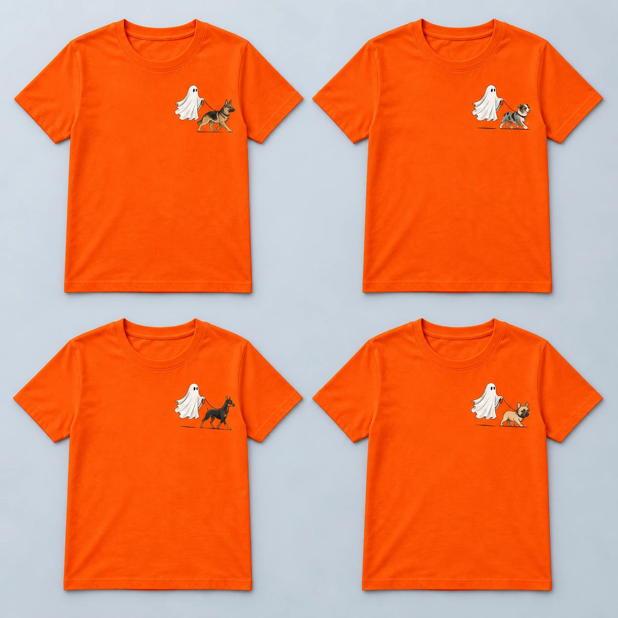 Personalized Dog Breed Ghost Walking Pet Halloween T-Shirt, Cute Fall Spooky Season Dog Mom Graphic Tee