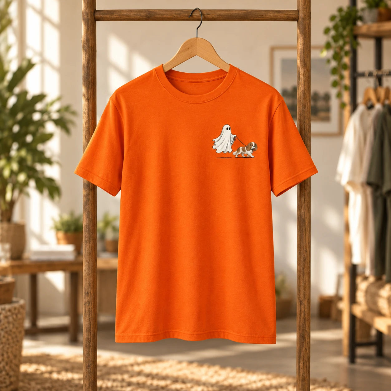 Personalized Dog Breed Ghost Walking Pet Halloween T-Shirt, Cute Fall Spooky Season Dog Mom Graphic Tee