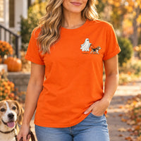 Personalized Dog Breed Ghost Walking Pet Halloween T-Shirt, Cute Fall Spooky Season Dog Mom Graphic Tee