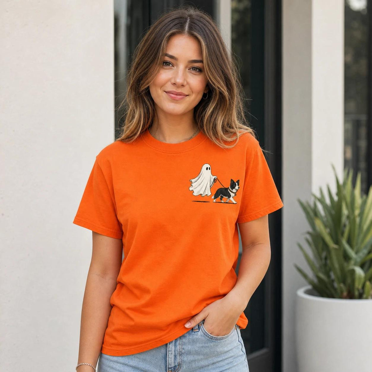 Personalized Dog Breed Ghost Walking Pet Halloween T-Shirt, Cute Fall Spooky Season Dog Mom Graphic Tee