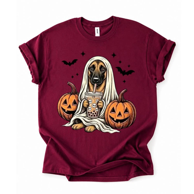 Personalized Dog Halloween T-Shirt Custom Dog Breed Ghost Boba Graphic Tee