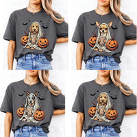 Personalized Dog Halloween T-Shirt, Custom Choose Your Dog Breed Ghost Boba Design, Cute Spooky Fall Pet Mom Dog Lover Gift
