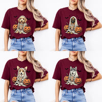 Personalized Dog Halloween T-Shirt, Custom Choose Your Dog Breed Ghost Boba Graphic, Spooky Pet Lover Gift