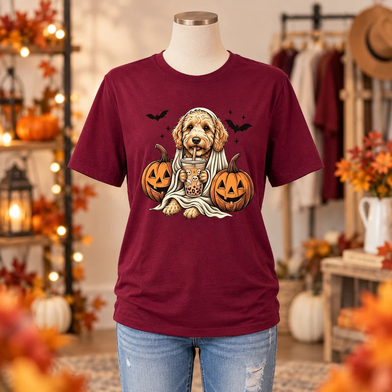 Personalized Dog Halloween T-Shirt Custom Dog Breed Ghost Boba Graphic Tee