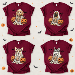 Personalized Dog Halloween T-Shirt Custom Dog Breed Ghost Boba Graphic Tee