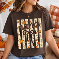 Personalized Fall Grandma Mama T-Shirt, Custom Choose Your Family Nickname, Pumpkin Bow Floral Thanksgiving Gift for Women