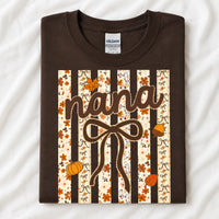 Personalized Fall Grandma Mama T-Shirt, Custom Choose Your Family Nickname, Pumpkin Bow Floral Thanksgiving Gift for Women