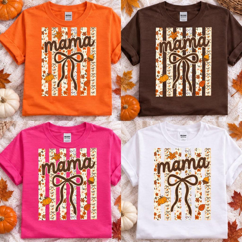 Personalized Fall Grandma Mama T-Shirt, Custom Choose Your Family Nickname, Pumpkin Bow Floral Thanksgiving Gift for Women