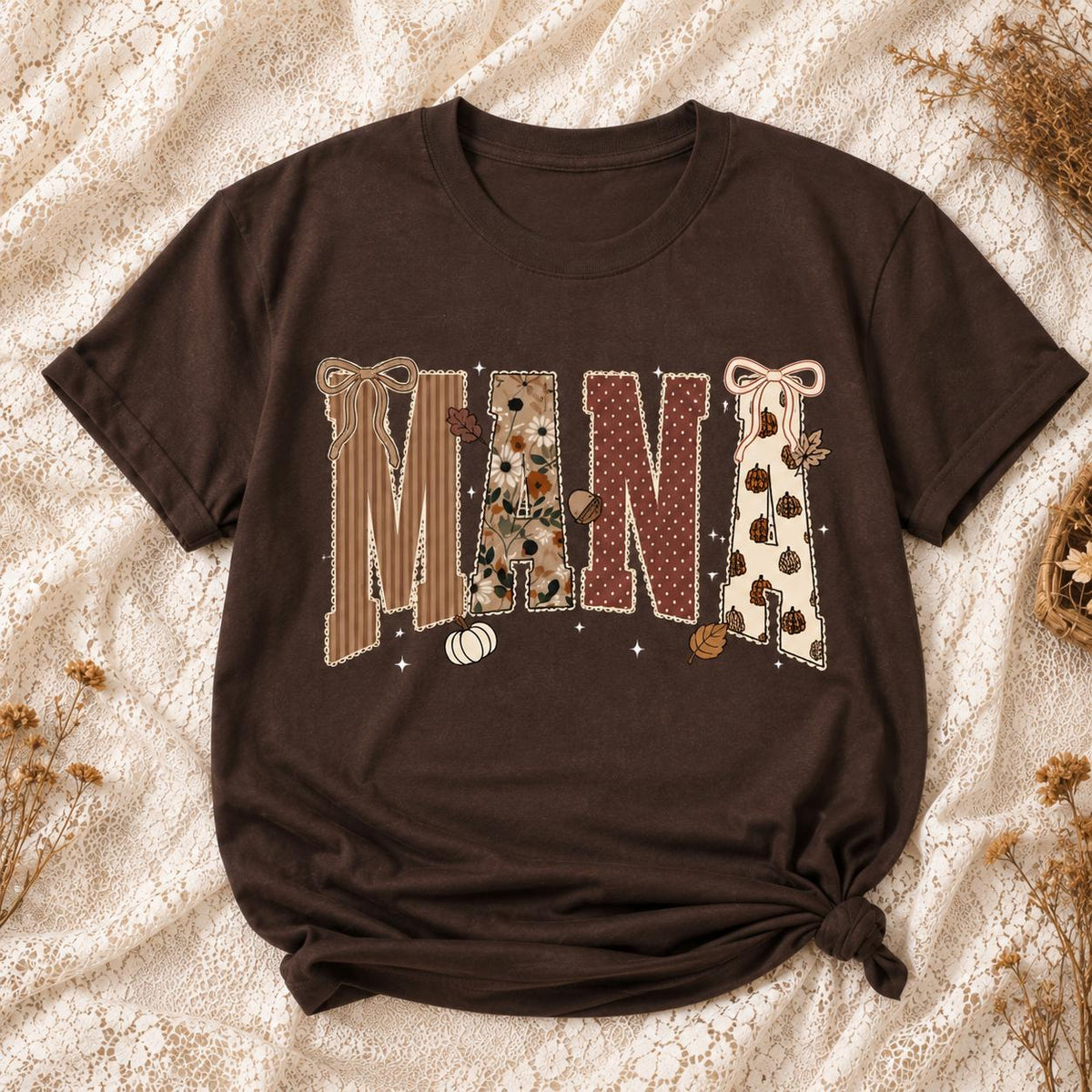 Personalized Fall Grandma Shirt Pumpkin Bow Floral Tee